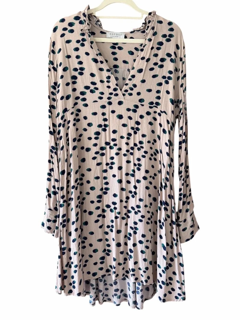 Hayden Los Angeles Abstract Dot Ruffle V-Neck Tunic Dress Medium Cream